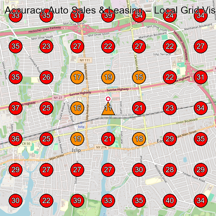 Accuracy Auto Sales & Leasing GeoGrid visibility map for Auto Broker in Lindenhurst